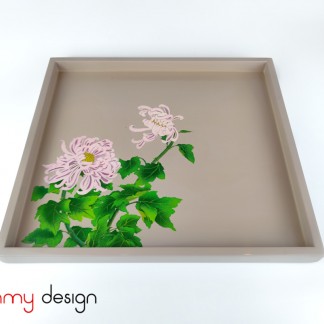 Rectangular lacquer tray with hand-painted chrysanthemum 31*34*H2cm